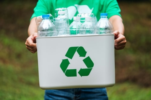 plastic bottles in recycling bin